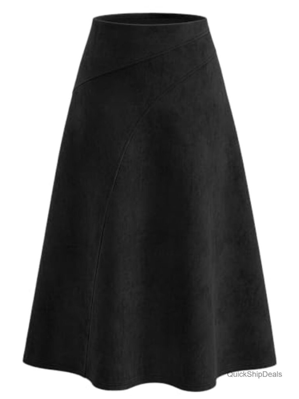 Faux Suede Midi Skirt High Waisted A-Line Flowy Swing Work